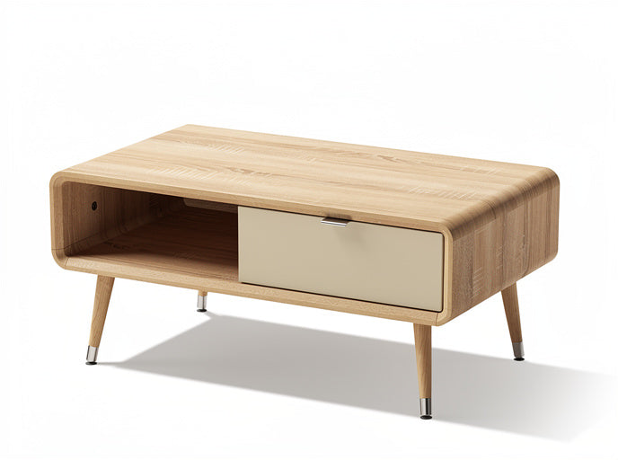 Moderne Houten Salontafel met Lade en Open Opbergruimte
