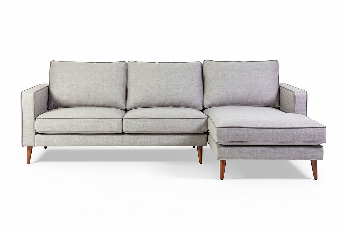 Moderne bank met chaise longue en houten poten