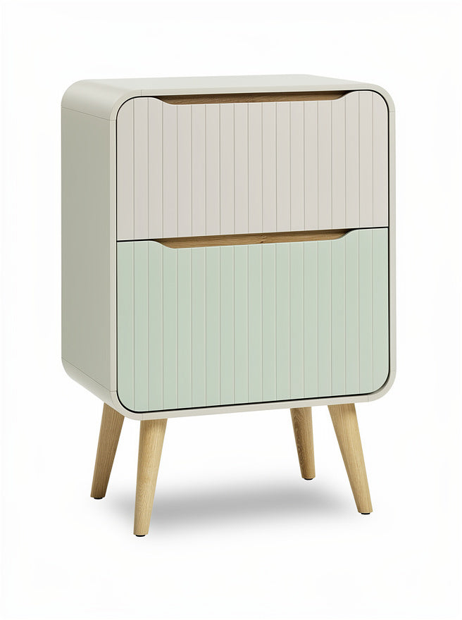 Moderne kast met dubbele lade en houten poten